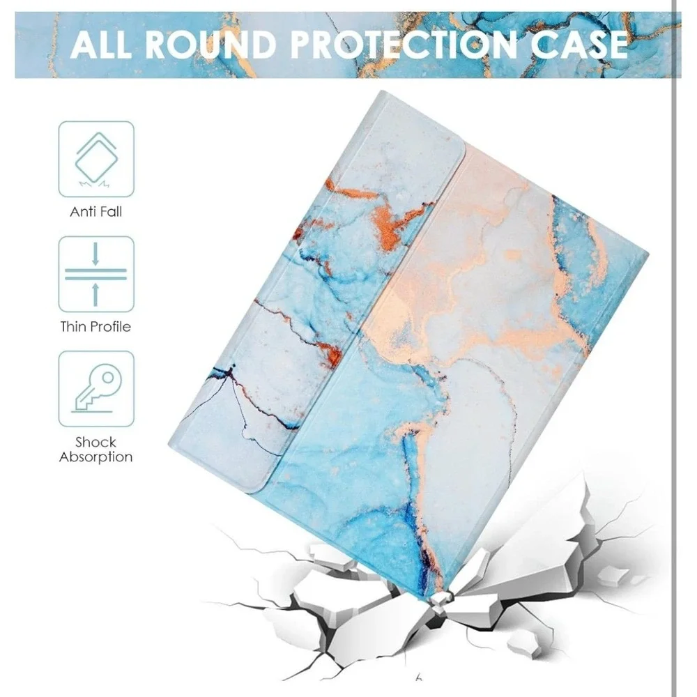 Marble Pattern Tablet Keyboard Case - Blue & Rose Gold